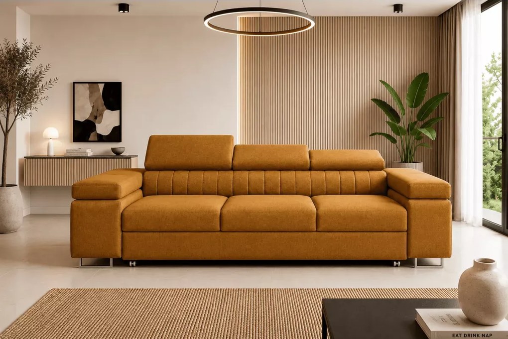 Elegancka kanapa Ardi Linea z funkcją spania regulowane zagłówki 275 cm