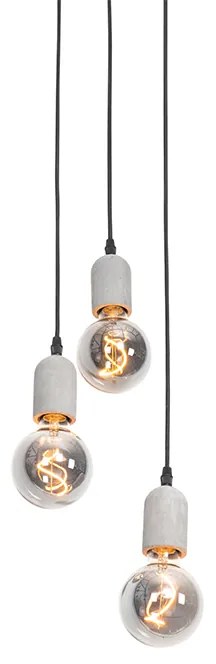 Industrialna lampa wisząca czarna z betonowym kloszem okrągłym 3-światła - PedraPrzemysłowy Oswietlenie wewnetrzne
