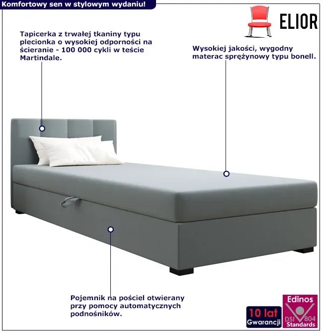 Jasnoszare łóżko młodzieżowe tapicerowane 110x195 cm K3-D55