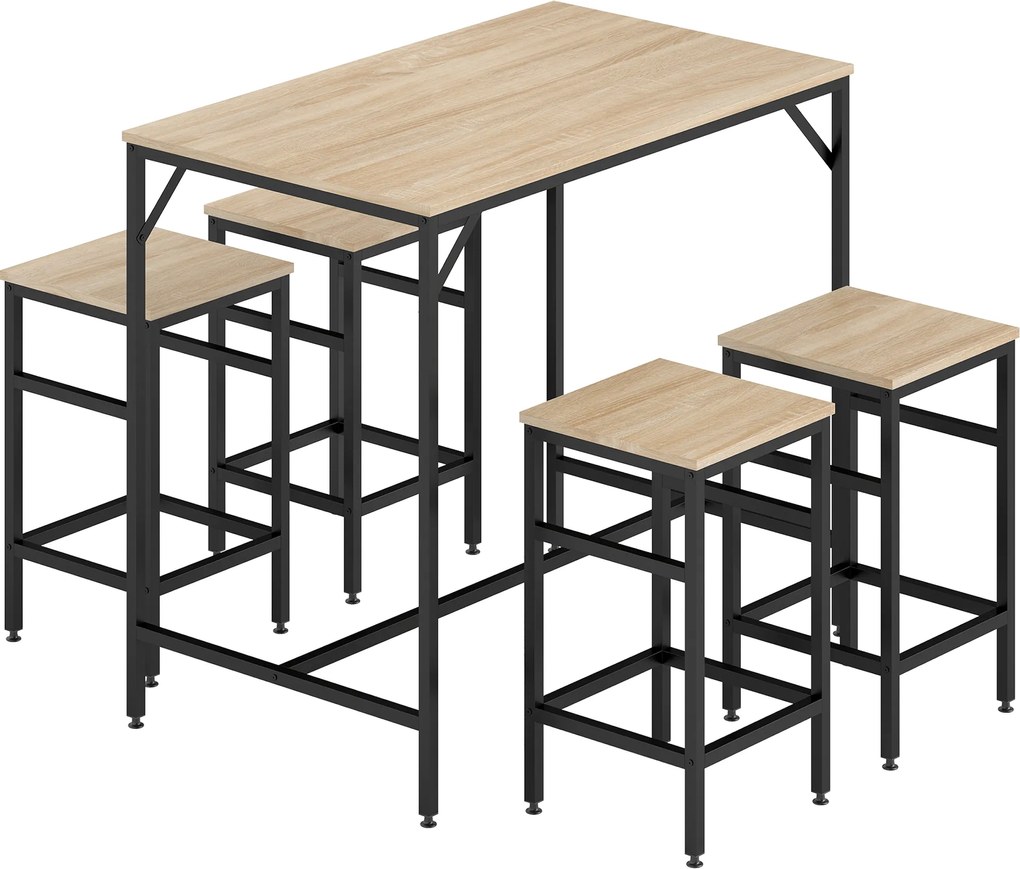 HOMCOM Zestaw stołowy barowy z 4 taboretami 5-elementowy zestaw stołowy stalowy dąb