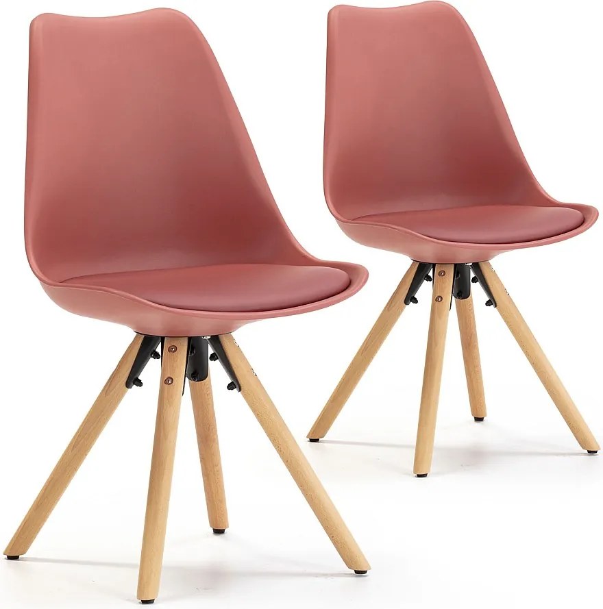 Zestaw 2 krzeseł jadalnianych Jeff w stylu skandynawskim, kolor czerwony, 54 cm x 49 cm x 84 cm.