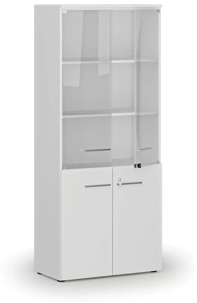 Szafa biurowa kombinowana PRIMO WHITE z drzwiami drewnianymi i szklanymi, 1781 x 800 x 420 mm, biały