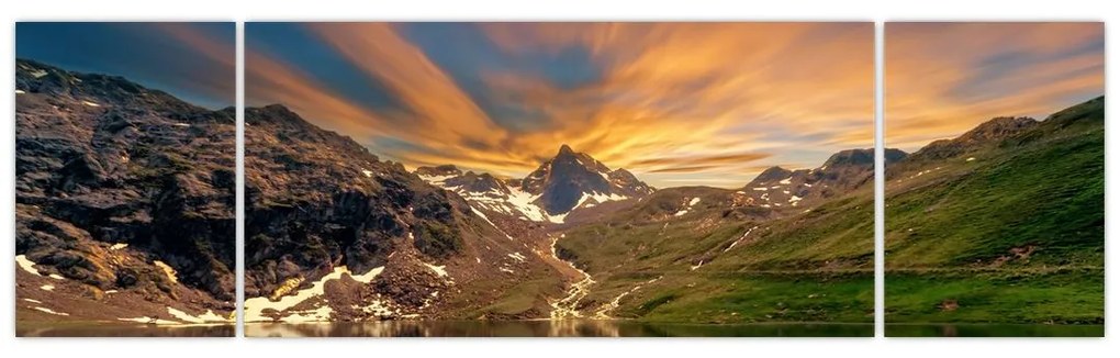 Obraz - Odbicie w górskim jeziorze (170x50 cm)