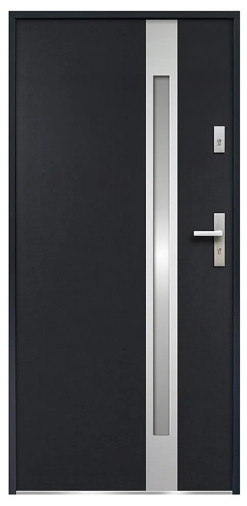 Drzwi wejściowe ze stali nierdzewnej, z przeszkleniami, 207 × 100 cm (wys. × szer.), kolor antracytowy – skrzydło lewe - BRAGA