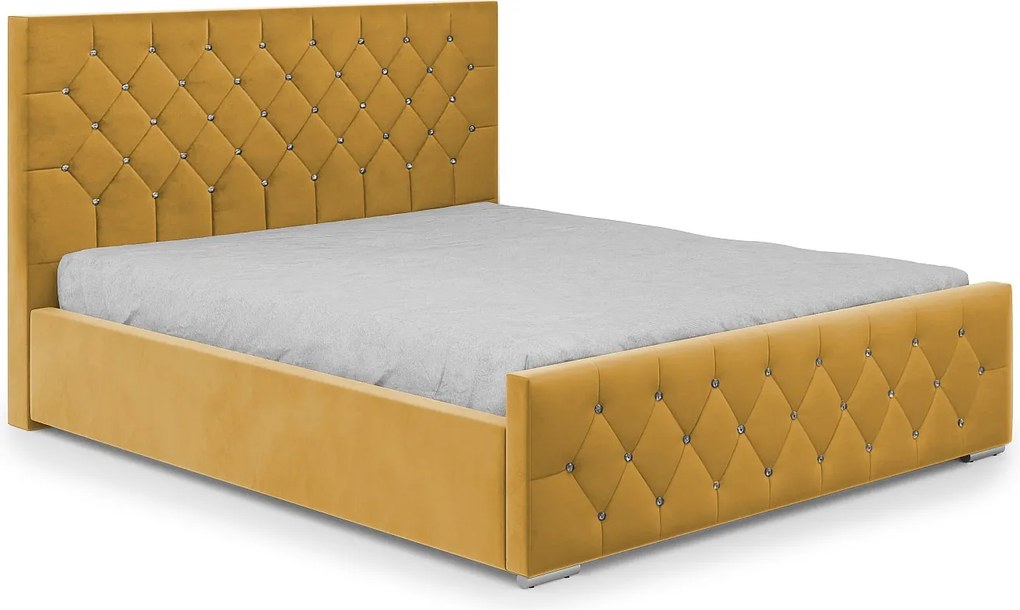 DomoHome - Nowoczesne łóżko tapicerowane Mona I, wysokiej jakości tkanina, skrzynia, elegancki półokrągły design 160x200 cm, żółty