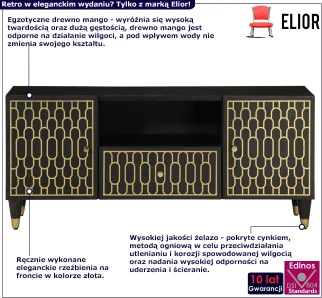 Czarna niska szafka RTV na nóżkach K9-S29