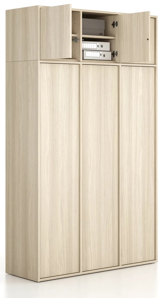 Nadstawka do szaf FRAME, 3x drzwi, 1299 x 450 x 427 mm, PUSH-lock, dąb naturalny