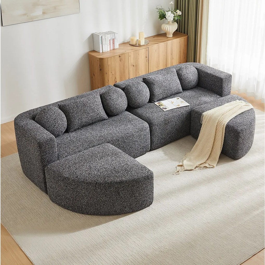 Modułowa sofa chmurka z funkcją spania - 292 x 165 x 68 cm - nie wymaga montażu - szenil - czarny