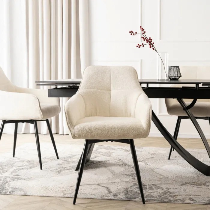 Krzesło Tapicerowane Obrotowe do Salonu LARISA Kremowe Nowoczesne