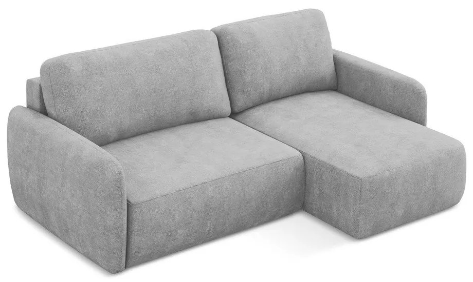 Jasnoszary narożnik rozkładany z tkaniny szenilowej ze schowkiem (prawostronny/z szezlongiem) Lilo – Makamii