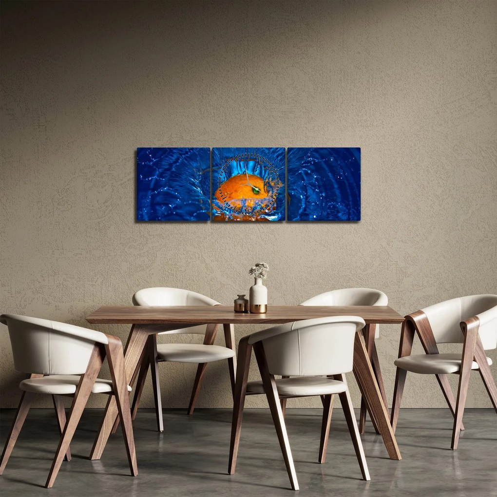 Obraz - pomarańcza w wodzie (z zegarem) (90x30 cm)