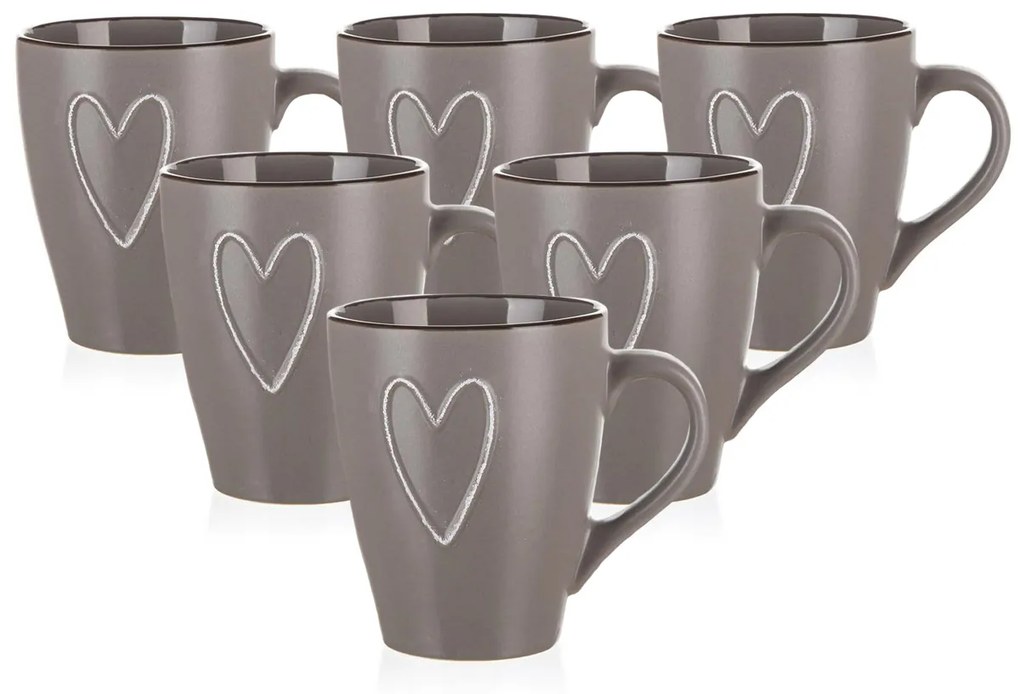 Banquet Kubek ceramiczny HEART 310 ml, 6 szt., brązowy