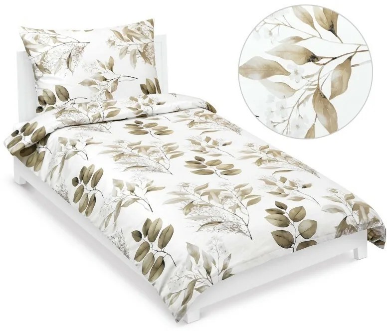 Bellatex Pościel satynowa Liście brązowy, 140 x 200 cm, 70 x 90 cm, 140 x 200 cm, 70 x 90 cm