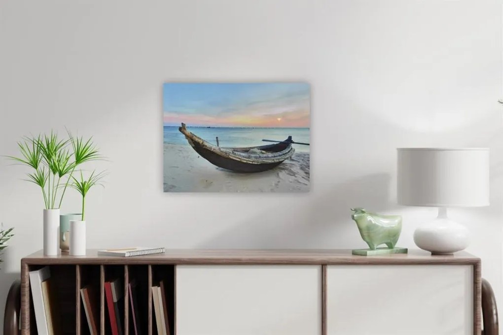 Obraz na ścianę "Łódka na plaży", LED z timerem, 30 x 40 cm