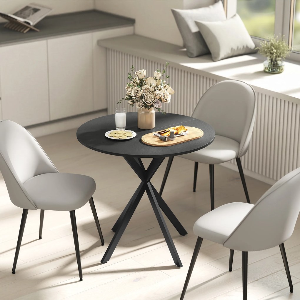 HOMCOM Okrągły stół kuchenny, 80 cm, kompaktowy blat, płyta wiórowa, metal, czarny | Aosom PL