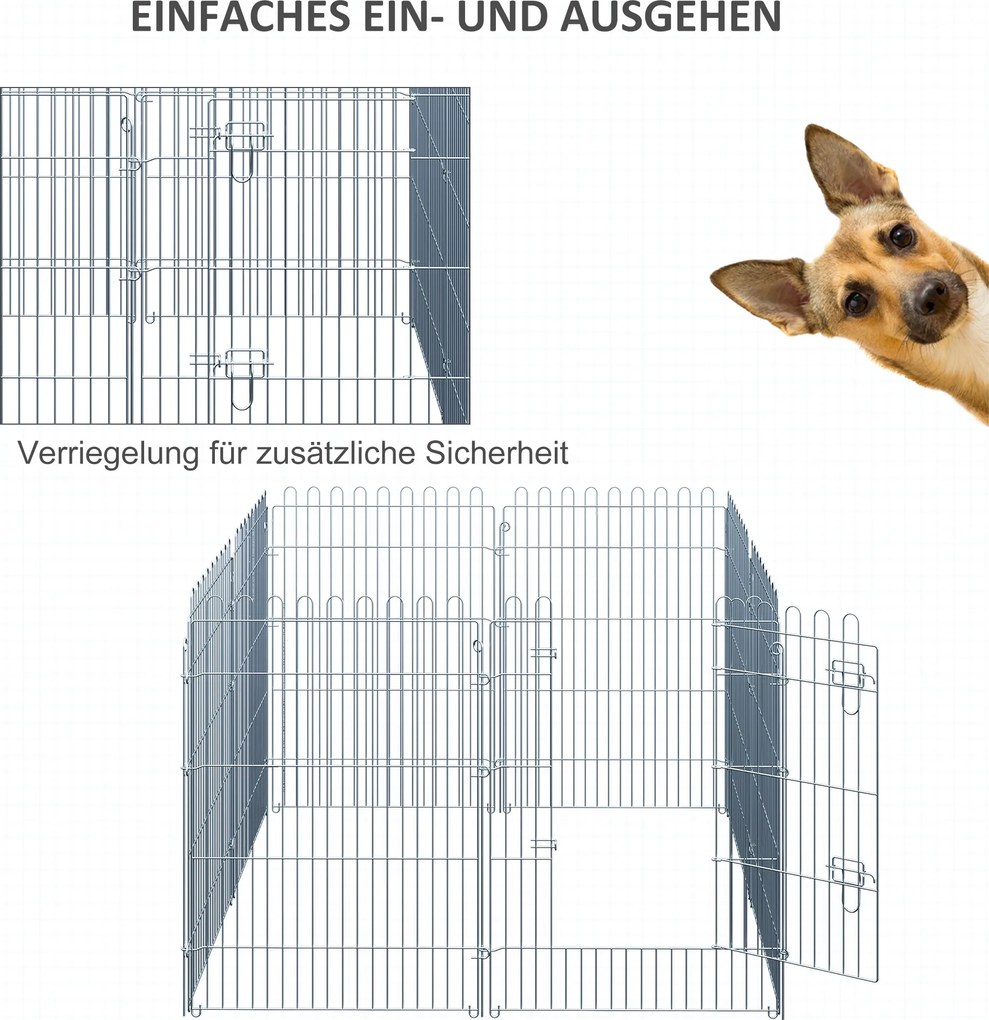 PawHut Kojec dla Zwierząt Metalowy Wybieg dla Szczeniąt 63x91 cm Srebrny | Aosom PL