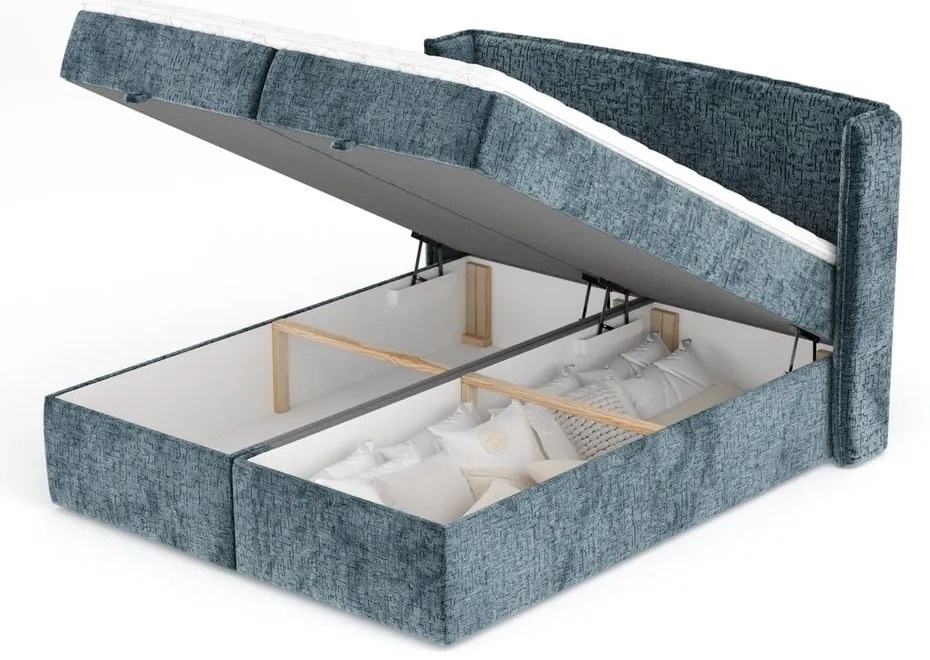 Niebieskie łóżko boxspring ze schowkiem 180x200 cm Passion – Maison de Rêve