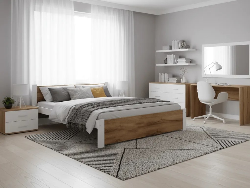 Łóżko IKAROS 160 x 200 cm, dąb artisan/biały Stelaż: Ze stelażem listwowym rolowanym, Materac: Materac Coco Maxi 20 cm