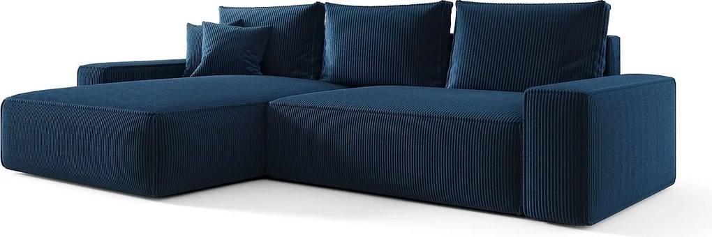 Narożnik MONA z funkcją spania POSO 05 ciemnoniebieski lewy sofa w kształcie litery L z pojemnikiem na pościel kanapa do salonu sofa rozkładana