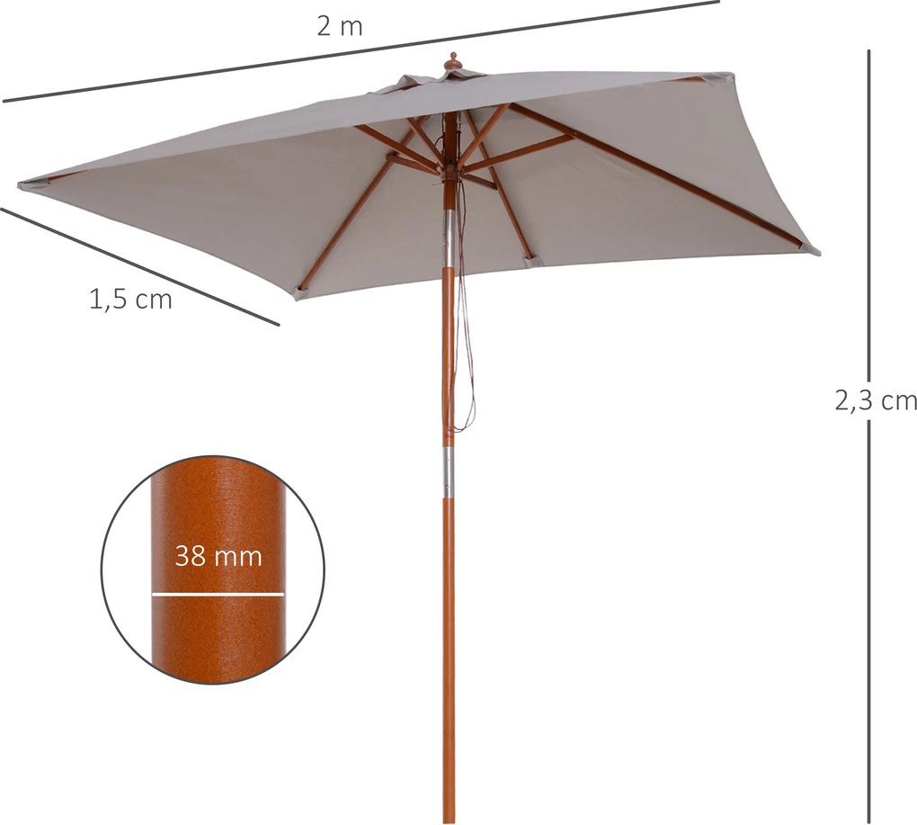 Outsunny Parasol Ogrodowy Zginany Szary Drewno Jodłowe Poliester 3Stopniowa Regulacja 200x150x230cm | Aosom PL