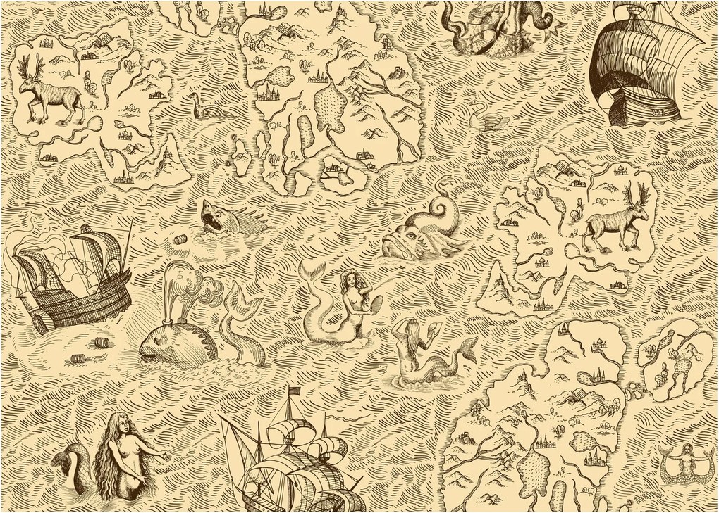 Obraz na szkle - Zabytkowa mapa, ilustracje (70x50 cm)