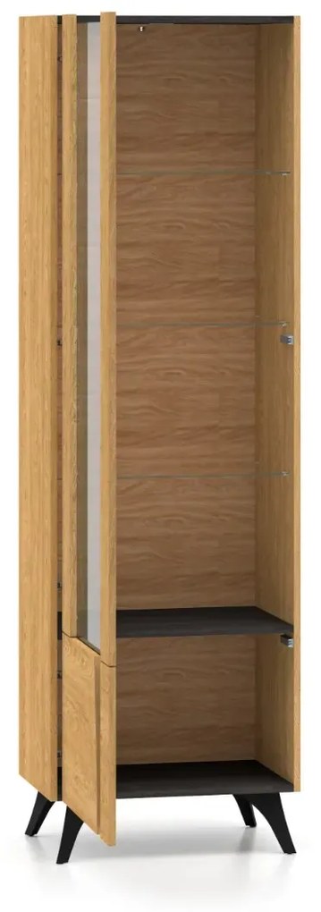Witryna do salonu HESTIA 1W1D 58cm dąb/czarna lewa ML MEBLE