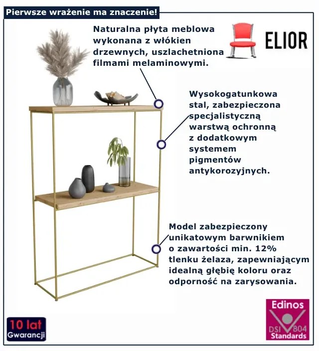Nowoczesna konsola pod lustro dąb artisan + złoty P5-T36