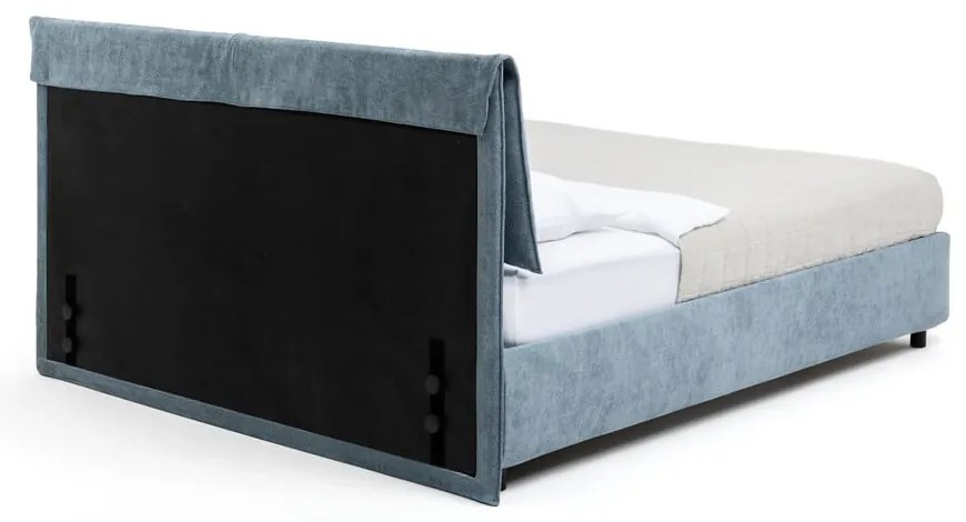 Niebieskie tapicerowane łóżko dwuosobowe ze schowkiem z materacem i stelażem 180x200 cm Myra Pillow – Bonami Selection