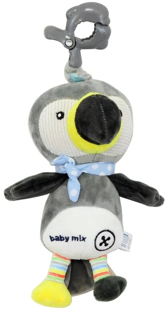 Pluszowa zabawka Baby Mix z automatem i klipsem Tukan szary, 24 cm