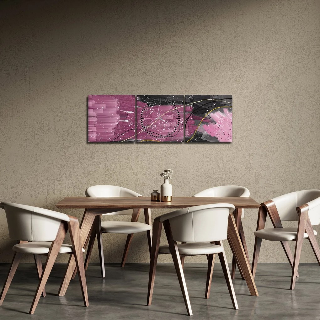 Obraz - Różowo - czarna abstrakcja (z zegarem) (90x30 cm)