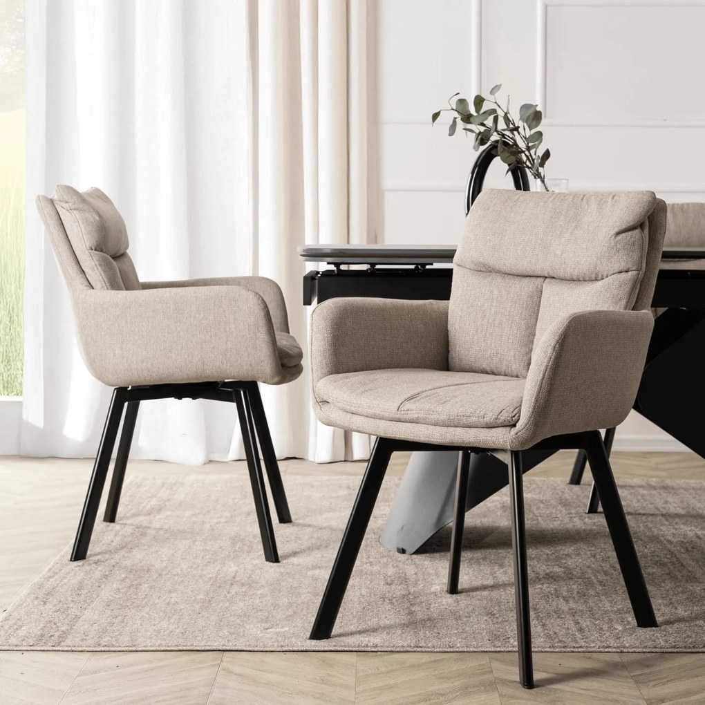 Krzesło Tapicerowane Obrotowe do Salonu CORTADO Beżowe Nowoczesne