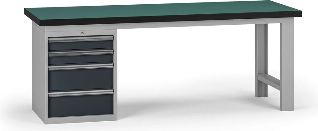 Stół warsztatowy G8, 2100 x 750 x 800 mm, 1x kontener, 4x szuflada, grafitowy