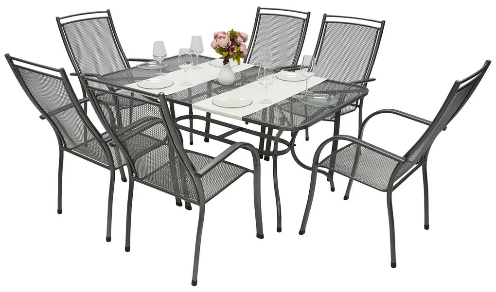 Metalowy zestaw ogrodowy PALMA I. 1 + 6 Stół prostokątny 160x95 cm (CT0311)