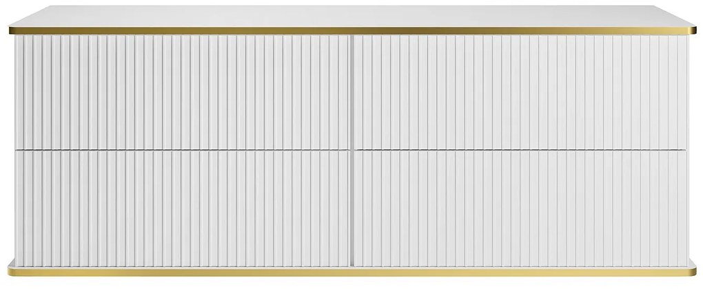 Szafka pod umywalkę wisząca ryflowana ze złotą listwą - Biały - 150 cm - KELIZA