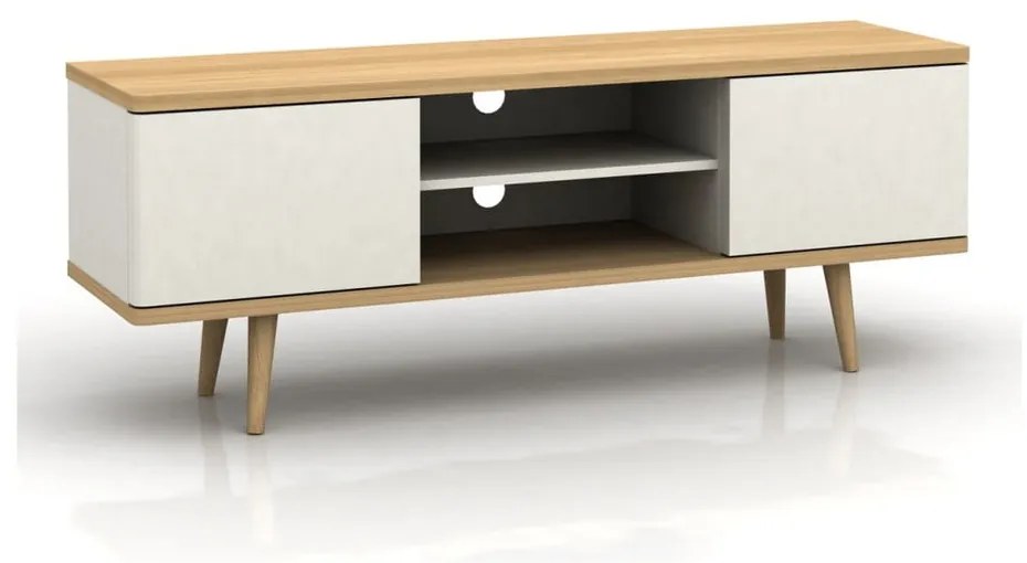 Biała szafka pod TV w dekorze dębu 140x52 cm Alana – Støraa