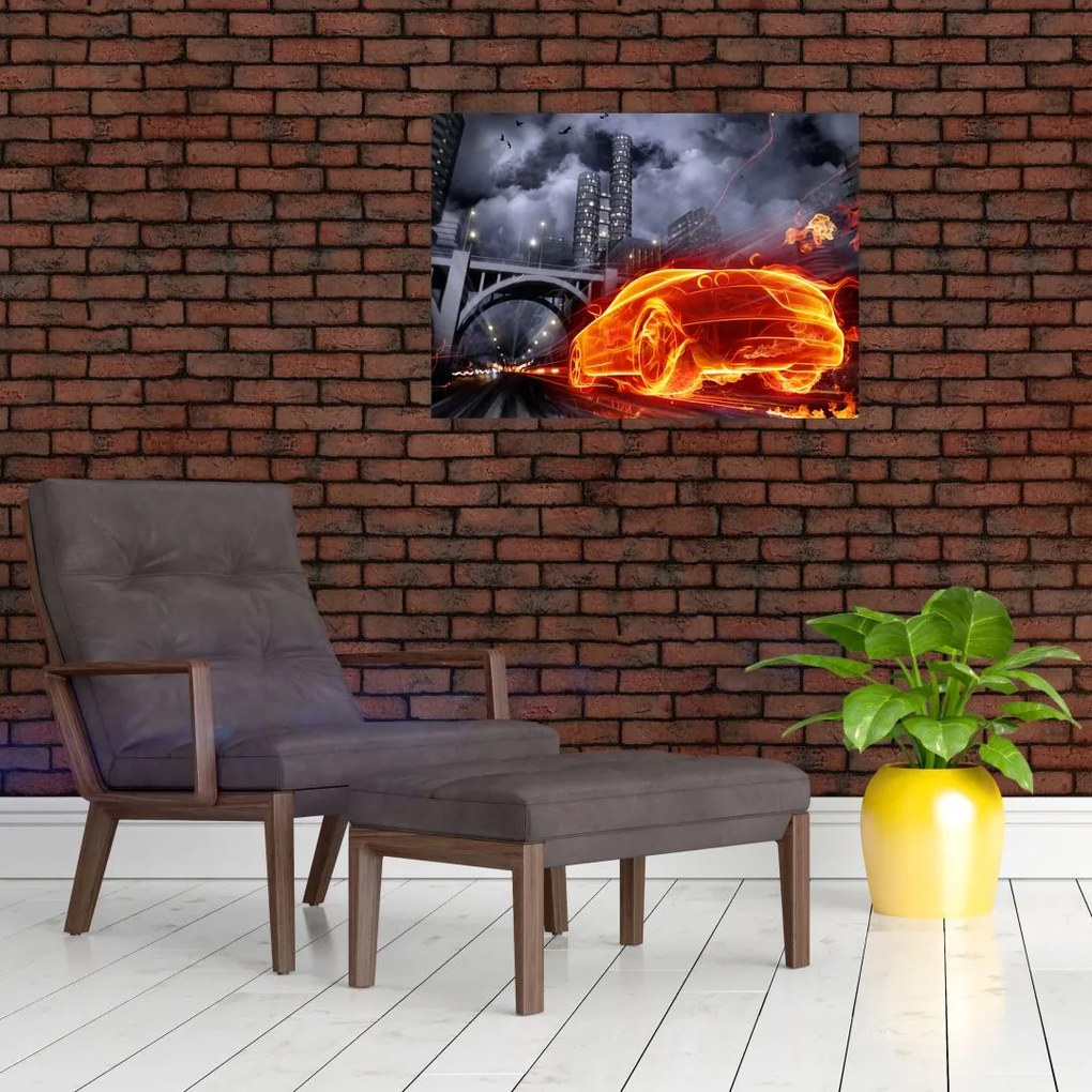 Obraz na szkle płonącego samochodu (70x50 cm)