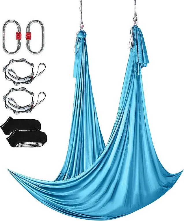Hamak Powietrzny Do Jogi SucceBuy 5,5 Metra, Nylon, Niebieski, Kompletny Zestaw Do Fitnessu