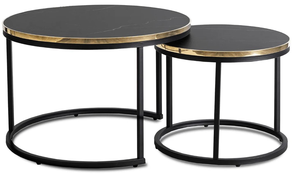 Zestaw Stolików Kawowych ARON 70 cm/50 cm Czarny Marmur Glamour