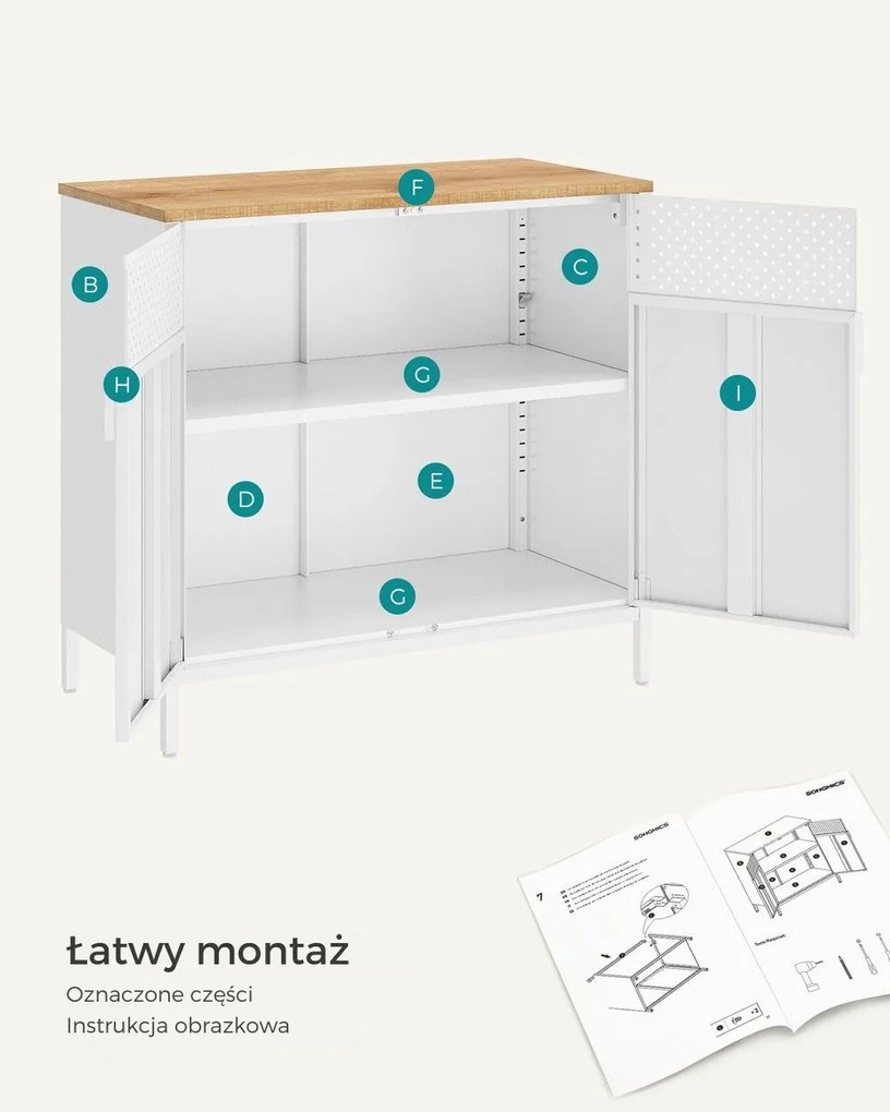 Metalowa szafka BRIX, 76x80x40cm, biała/brązowy SongmicsHome
