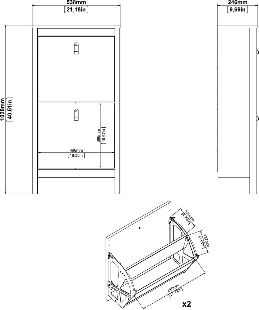 Wąska szafka na buty Madrid z 2 półkami, kaszmir mat