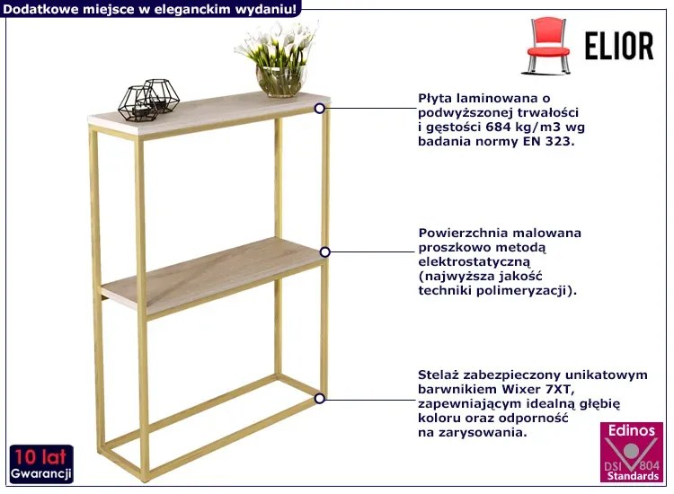 Konsola W Stylu Glamour Z Półkami Złoty + Dąb Sonoma G6-L66