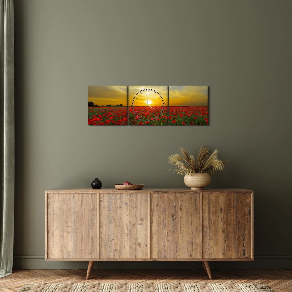 Obraz pola maków (z zegarem) (90x30 cm)