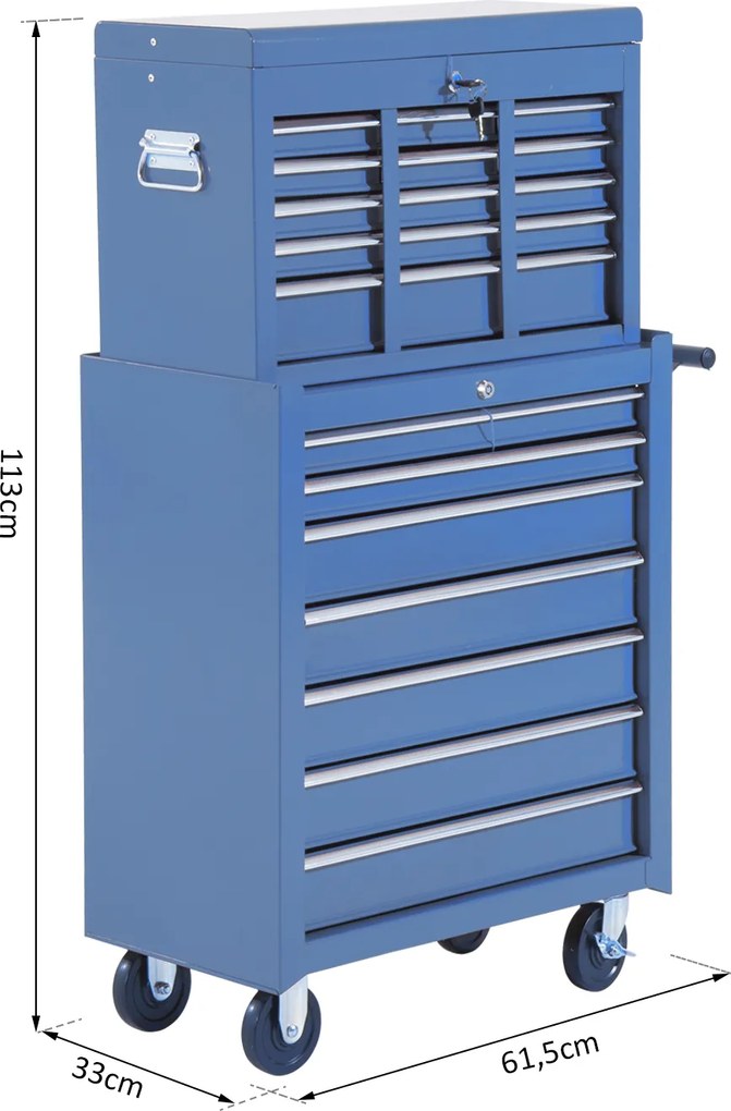 Szafka narzędziowa wózek 16 szuflad niebieska homcom