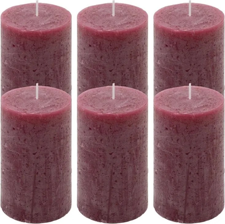 Zestaw świec rustykalnych, 11,5 cm, Ø 6,8 cm, bordowy, 6 szt
