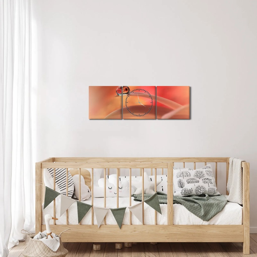 Obraz kwiecistej kropli rosy (z zegarem) (90x30 cm)