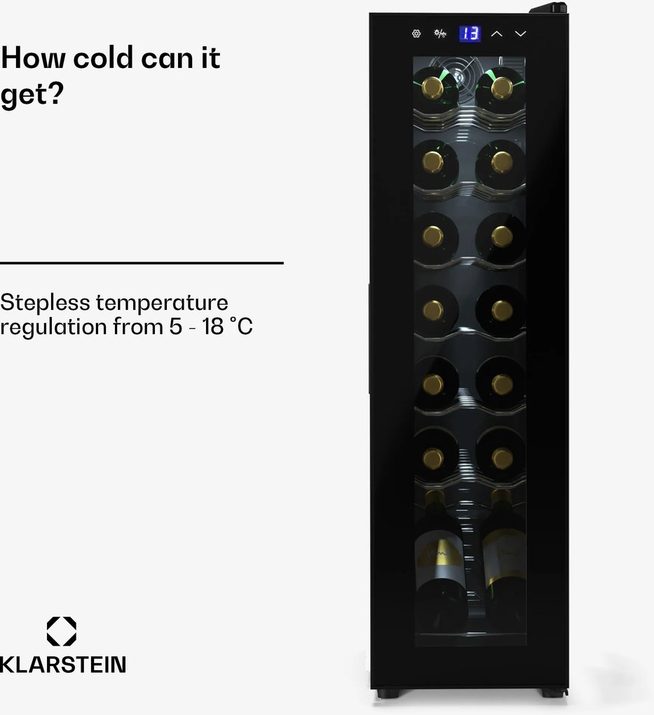 Klarstein Shiraz Slim 25.2cm 14 Butelek Winiarka Wolnostojąca Czarny