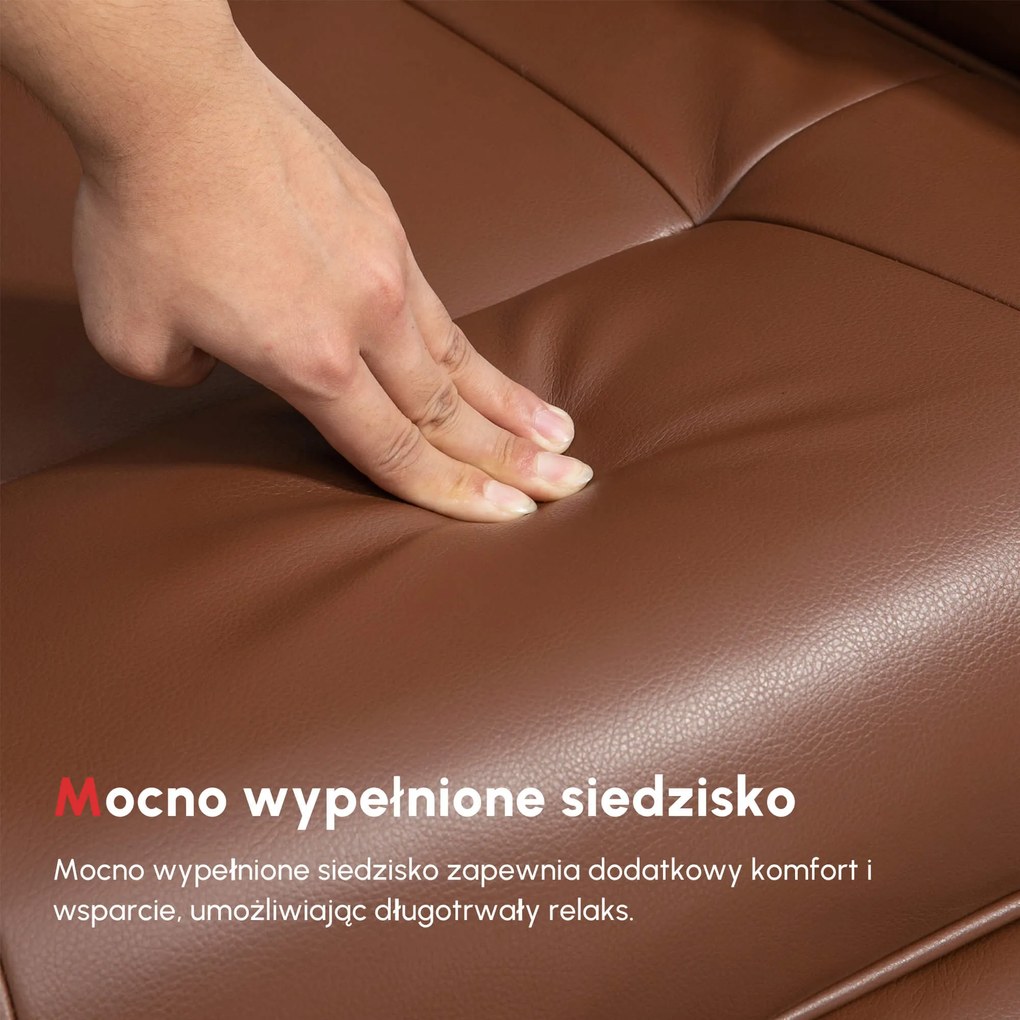 HOMCOM Fotel Relaksacyjny, 145° Regulowane Oparcie, Podnóżek, Skóra Ekologiczna, Obrotowy, do 120 kg, Brązowy