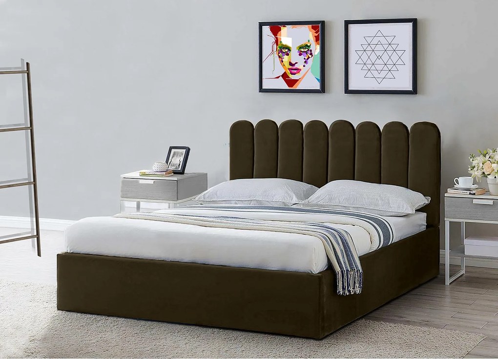 Tapicerowane łóżko Venezia 130x212x90 cm, powierzchnia spania 120x200 cm, schowek, podnośnik, tkanina Monolith brąz