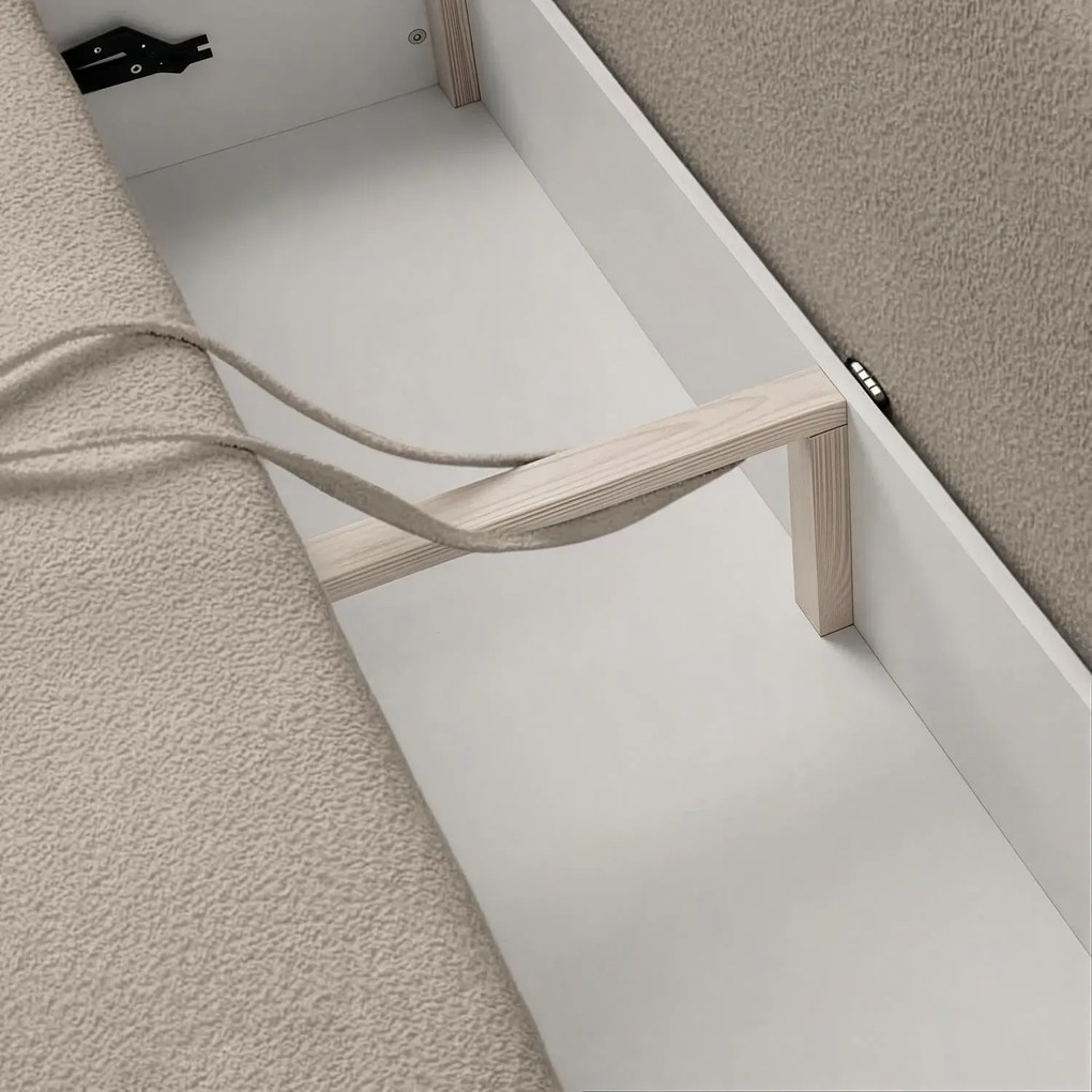 Beżowa skandynawska sofa rozkładana boucle R6-H26