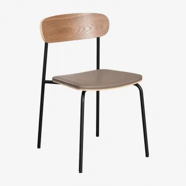 Zestaw 4 Sztaplowanych Krzeseł Do Jadalni Z Żelaza I Drewna Wilpier Czarna & Sztucznej Skóry Marrón Bombón - Sklum